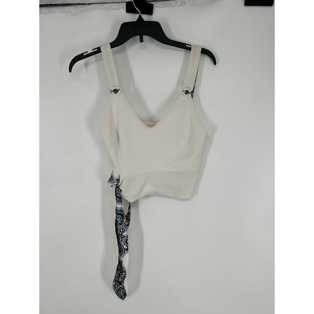 Free People Crop Top Women's XS Cream Adjustable Straps Tank Paisley Side Tie